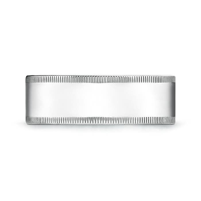 8 105 Classic Flat Surface Milgrain Wedding Band for Him in White Gold