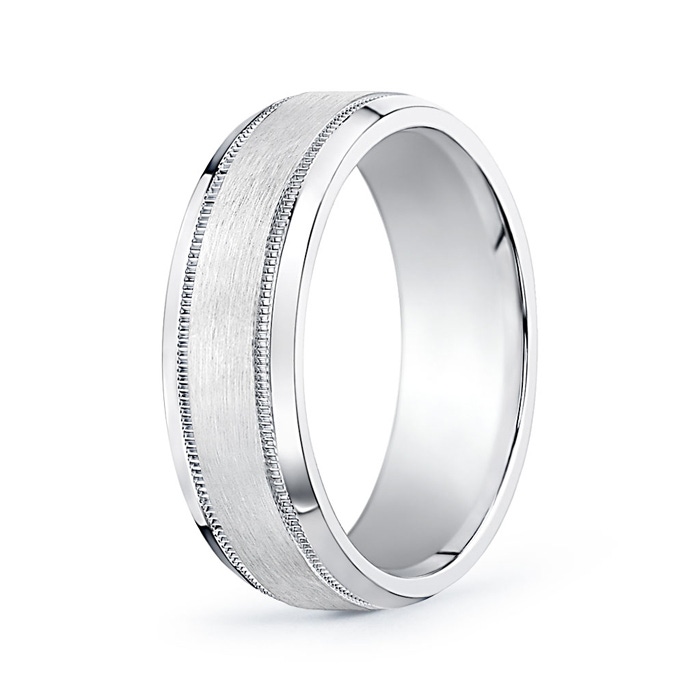 7 100 Comfort Fit Satin Finish Milgrain Wedding Band for Him in P950 Platinum