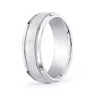 7 110 Comfort Fit Satin Finish Milgrain Wedding Band for Him in White Gold