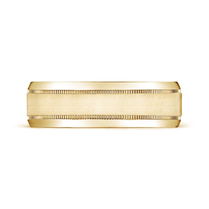 7 110 Comfort Fit Satin Finish Milgrain Wedding Band for Him in Yellow Gold