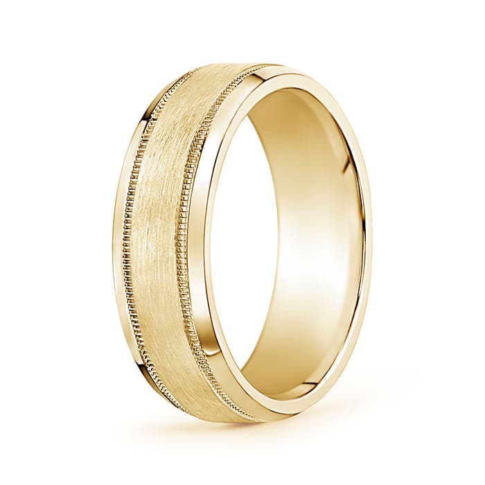 7 120 Comfort Fit Satin Finish Milgrain Wedding Band for Him in Yellow Gold