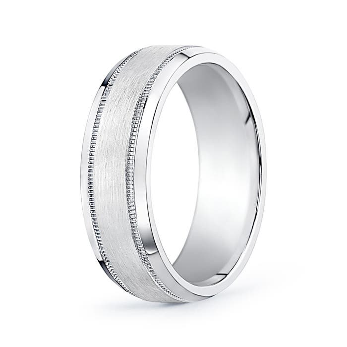 7 140 Comfort Fit Satin Finish Milgrain Wedding Band for Him in White Gold