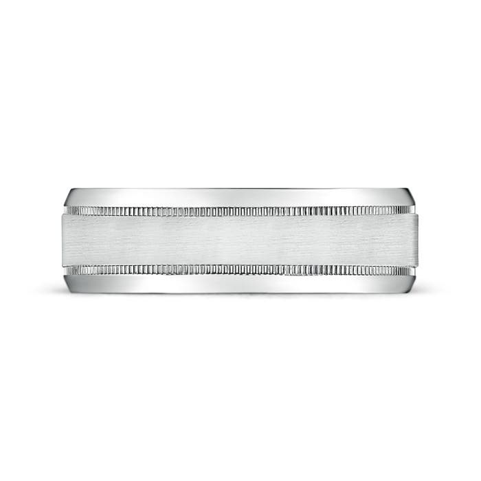 7 140 Comfort Fit Satin Finish Milgrain Wedding Band for Him in White Gold