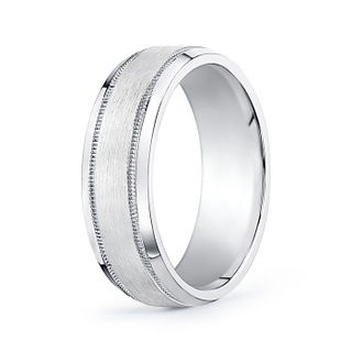 7 75 Comfort Fit Satin Finish Milgrain Wedding Band for Him in White Gold