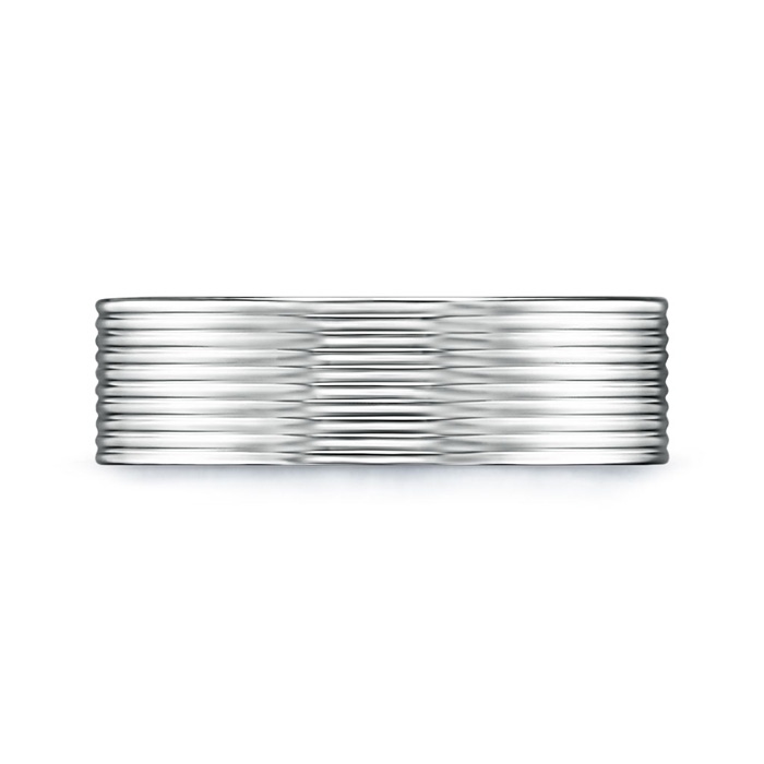 7 100 Threaded Pattern Satin Finish Comfort Fit Wedding Band in White Gold side 199
