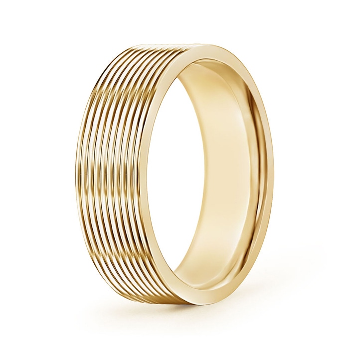 7 100 Threaded Pattern Satin Finish Comfort Fit Wedding Band in Yellow Gold