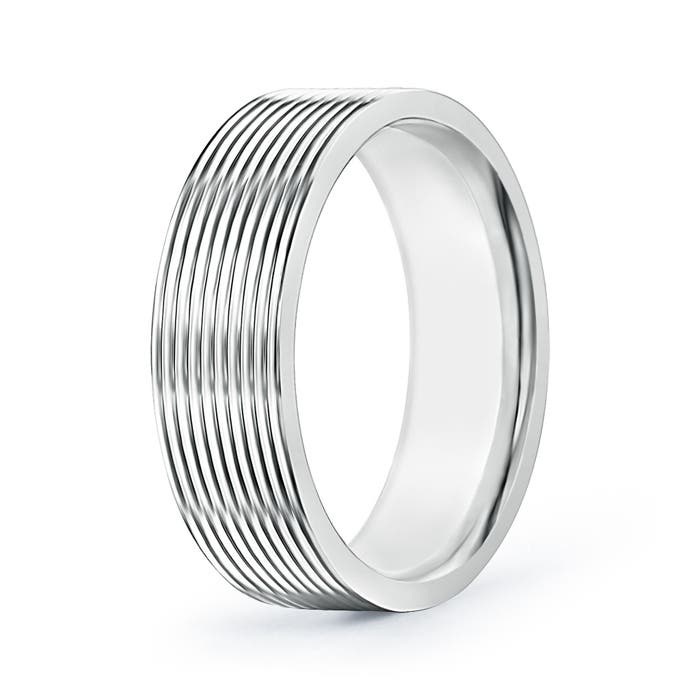 7 110 Threaded Pattern Satin Finish Comfort Fit Wedding Band in White Gold