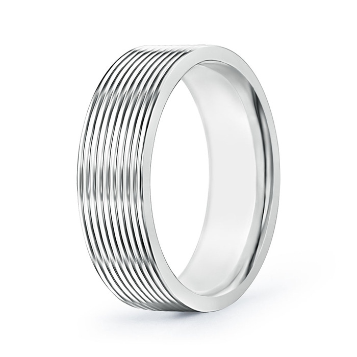 7 75 Threaded Pattern Satin Finish Comfort Fit Wedding Band in White Gold 