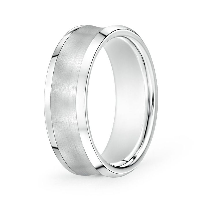 7 100 Brushed Finish Concave Wedding Band With Beveled Edges in White Gold