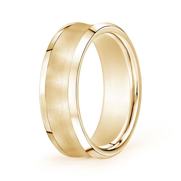 7 100 Brushed Finish Concave Wedding Band With Beveled Edges in Yellow Gold 