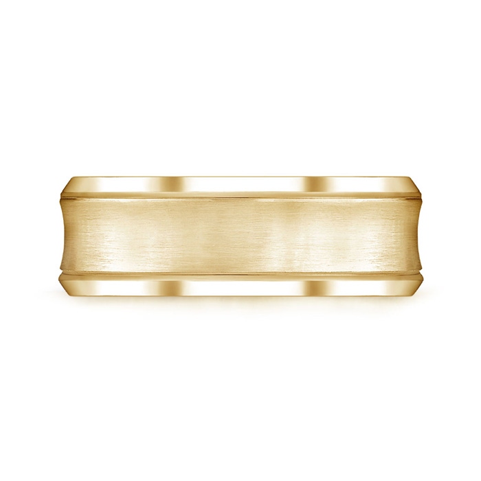 7 100 Brushed Finish Concave Wedding Band With Beveled Edges in Yellow Gold product image