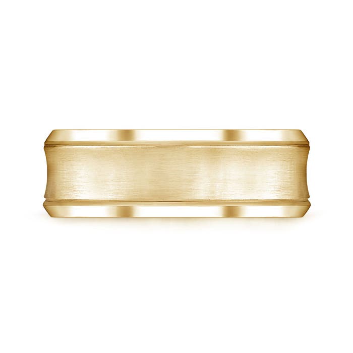 7 100 Brushed Finish Concave Wedding Band With Beveled Edges in Yellow Gold - side 1