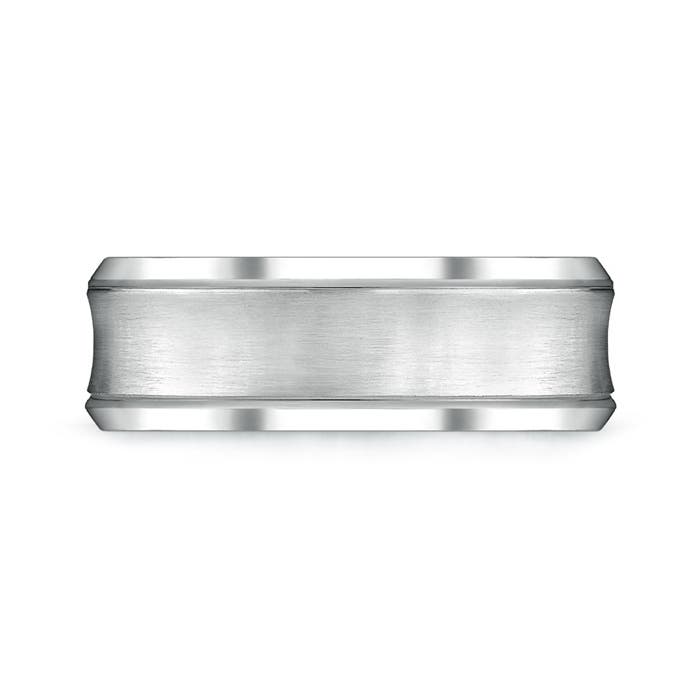 7 105 Brushed Finish Concave Wedding Band With Beveled Edges in White Gold