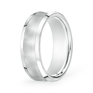 7 75 Brushed Finish Concave Wedding Band With Beveled Edges in White Gold