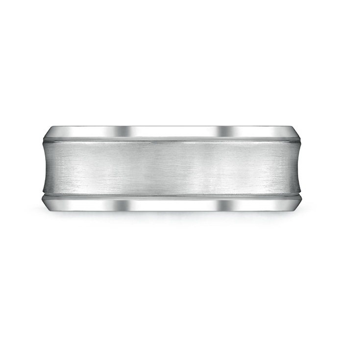 7 75 Brushed Finish Concave Wedding Band With Beveled Edges in White Gold product image