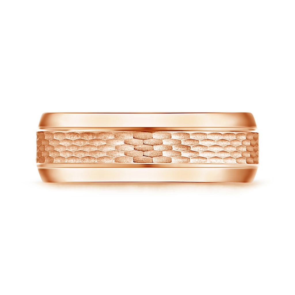7 100 Beveled Edges Comfort Fit Textured Wedding Band for Him in Rose Gold Product Image