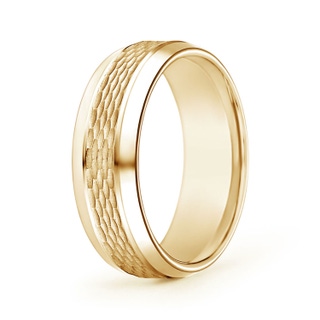 7 105 Beveled Edges Comfort Fit Textured Wedding Band for Him in Yellow Gold