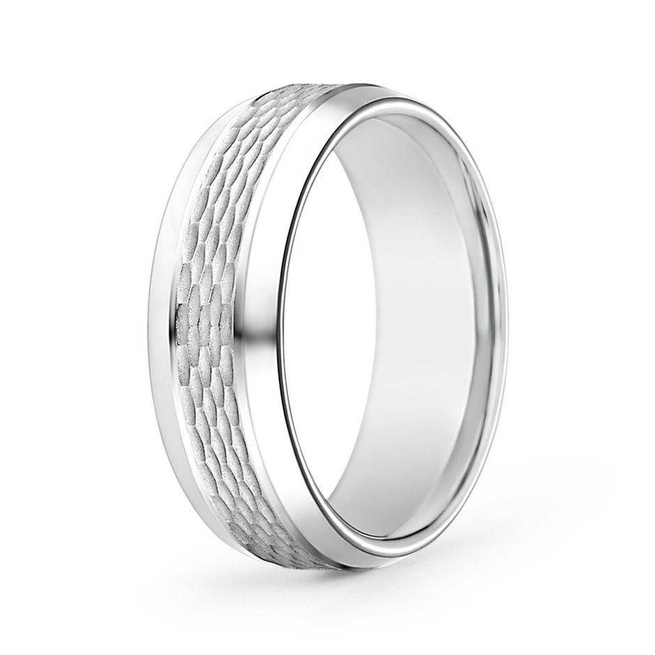 7 120 Beveled Edges Comfort Fit Textured Wedding Band for Him in White Gold 