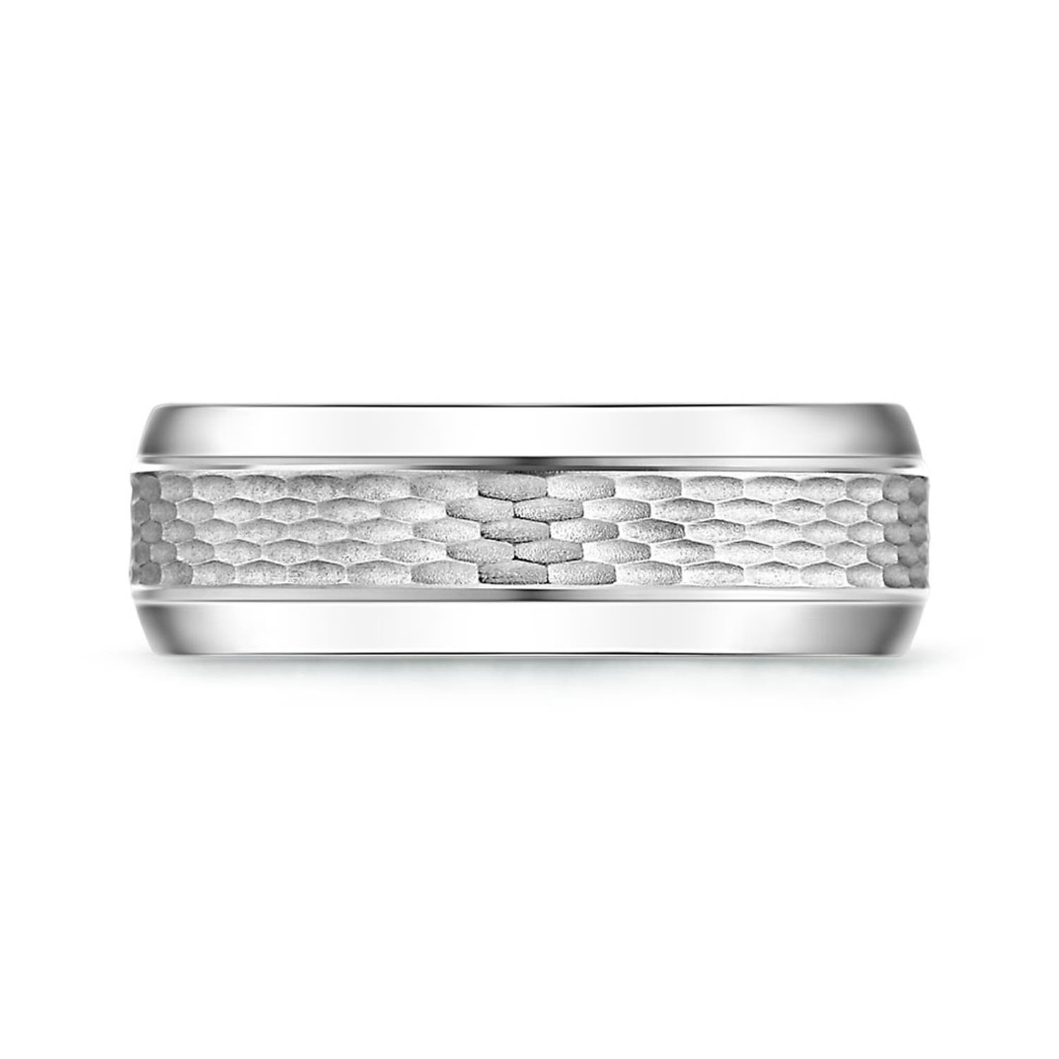 7 120 Beveled Edges Comfort Fit Textured Wedding Band for Him in White Gold - side 1