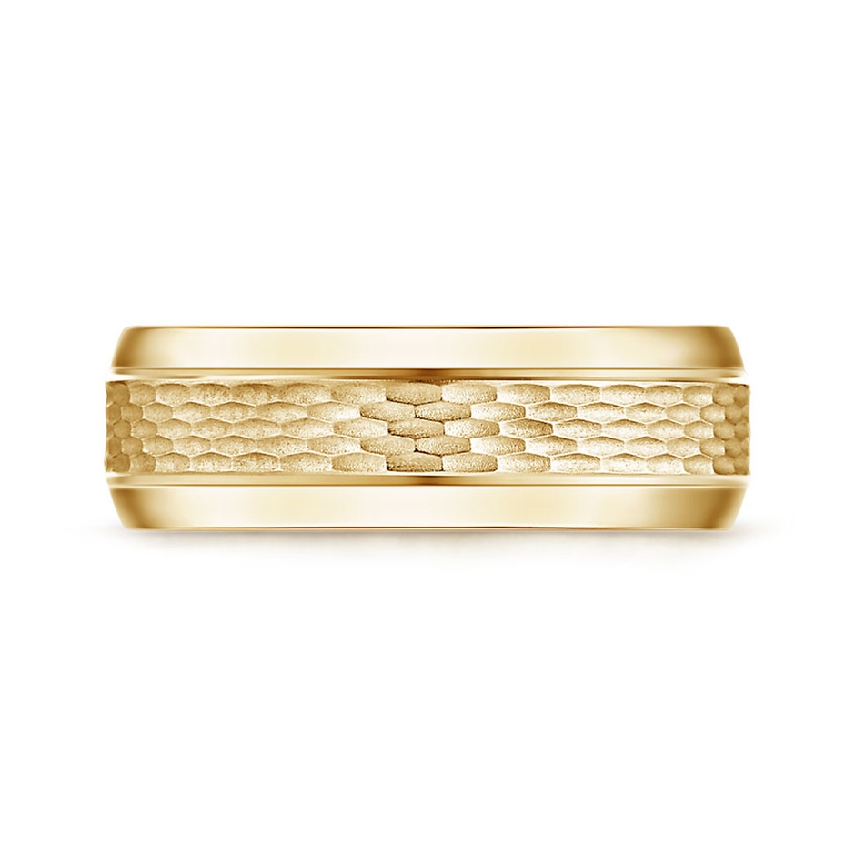 7 85 Beveled Edges Comfort Fit Textured Wedding Band for Him in Yellow Gold product image