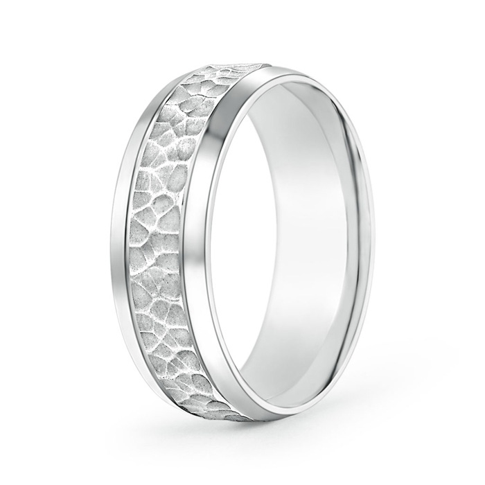 7 100 Beveled Edges Comfort Fit Hammered Wedding Band for Him in P950 Platinum