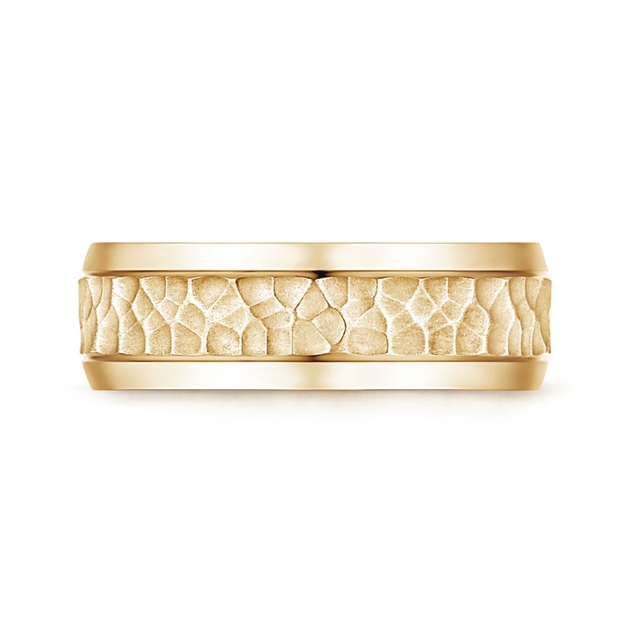 7 105 Beveled Edges Comfort Fit Hammered Wedding Band for Him in Yellow Gold side 199