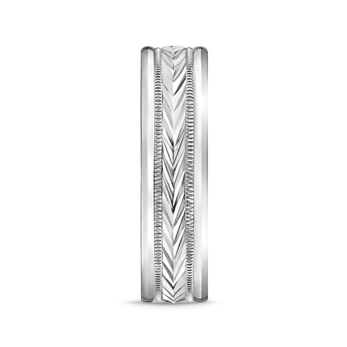 6 100 Comfort Fit Arrow Pattern Men's Milgrain Wedding Band in P950 Platinum side 299