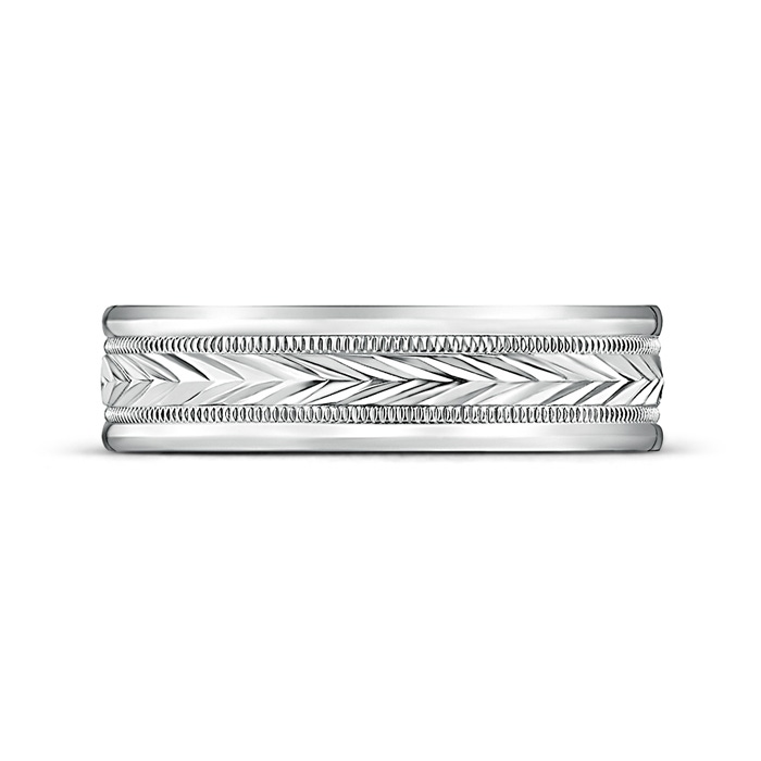 6 100 Comfort Fit Arrow Pattern Men's Milgrain Wedding Band in White Gold - side 199