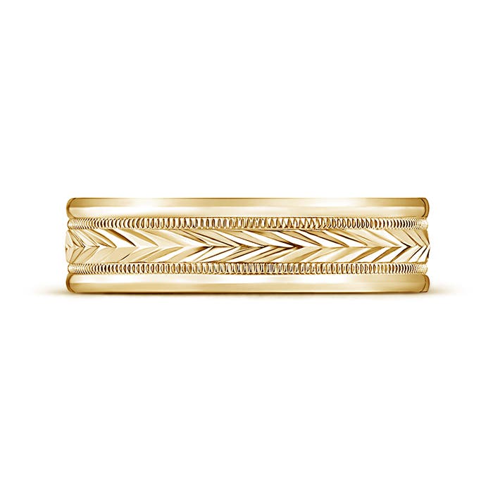 6 100 Comfort Fit Arrow Pattern Men's Milgrain Wedding Band in Yellow Gold - side 1