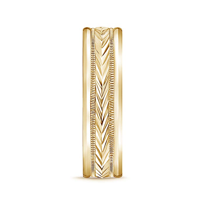 6 100 Comfort Fit Arrow Pattern Men's Milgrain Wedding Band in Yellow Gold - side 2