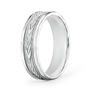 6 140 Comfort Fit Arrow Pattern Men's Milgrain Wedding Band in White Gold