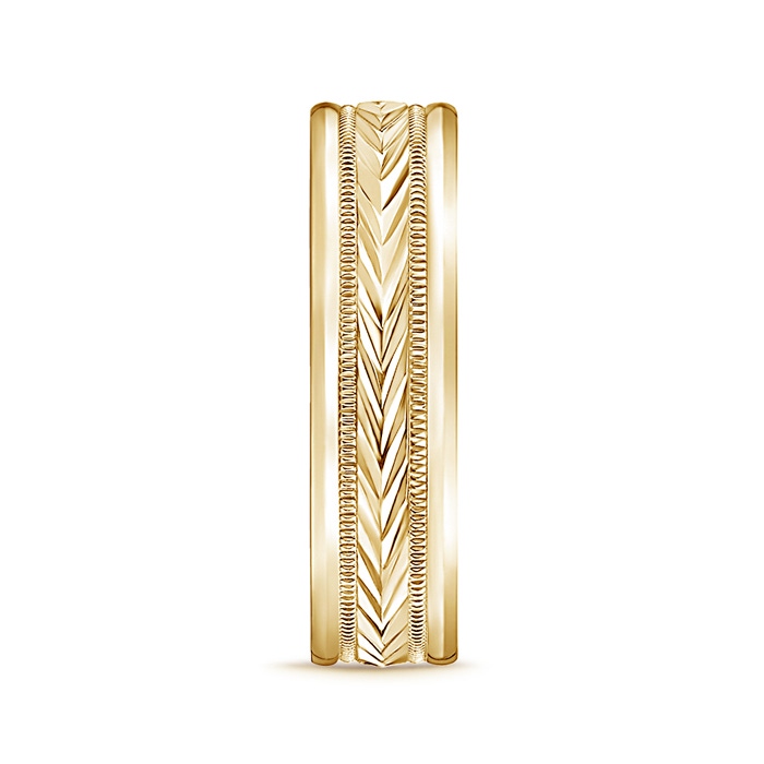 6 40 Comfort Fit Arrow Pattern Men's Milgrain Wedding Band in Yellow Gold side 299
