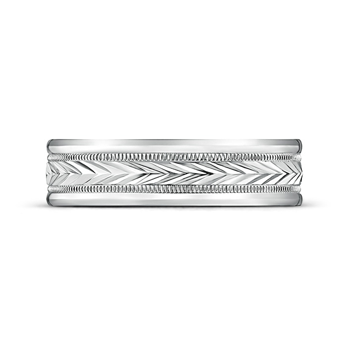 6 85 Comfort Fit Arrow Pattern Men's Milgrain Wedding Band in 9K White Gold side 199