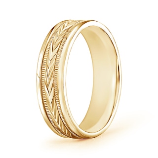 6 95 Comfort Fit Arrow Pattern Men's Milgrain Wedding Band in Yellow Gold