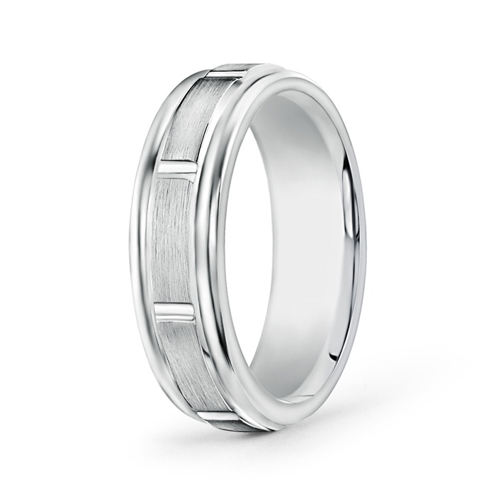 6 105 Satin Finish Column Groove Wedding Band for Him in White Gold
