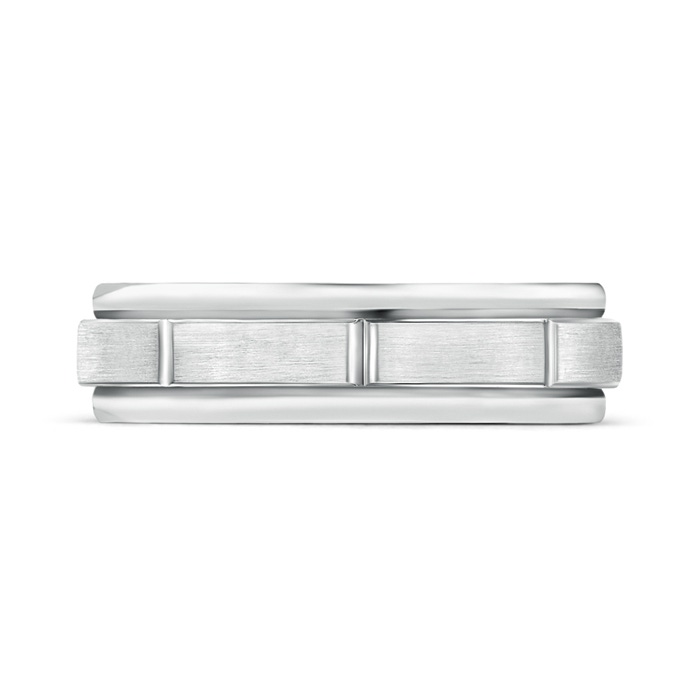 6 105 Satin Finish Column Groove Wedding Band for Him in White Gold side 199