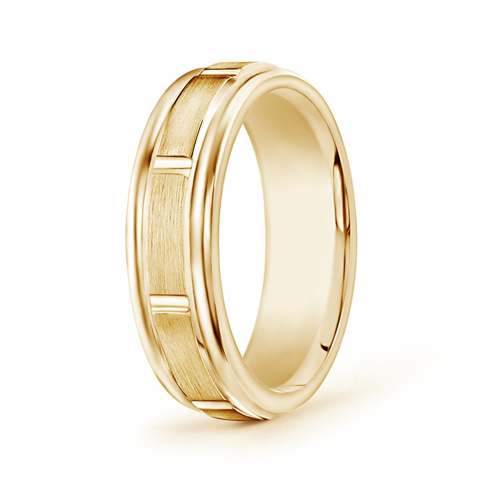 6 90 Satin Finish Column Groove Wedding Band for Him in Yellow Gold