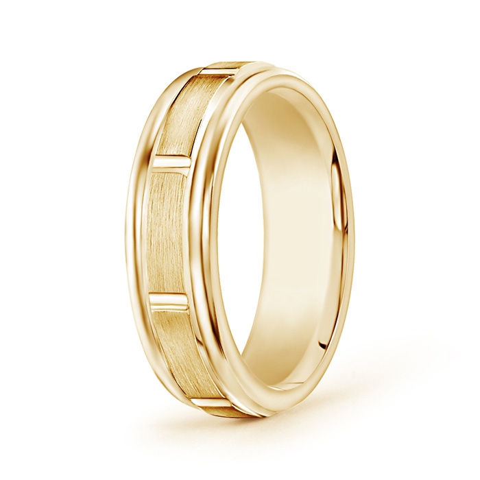 6 90 Satin Finish Column Groove Wedding Band for Him in Yellow Gold 