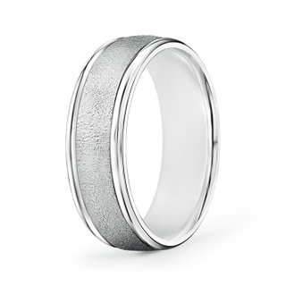 7 100 Polished Edges Wired Finish Comfort Fit Wedding Band in White Gold
