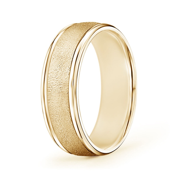 7 100 Polished Edges Wired Finish Comfort Fit Wedding Band in Yellow Gold