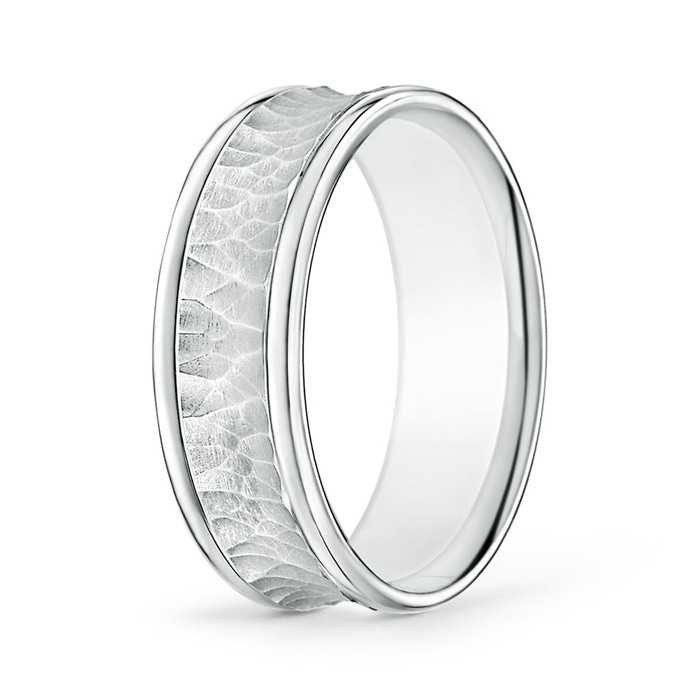 7 100 Polished Edges Hammered Finish Concave Wedding Band for Him in P950 Platinum