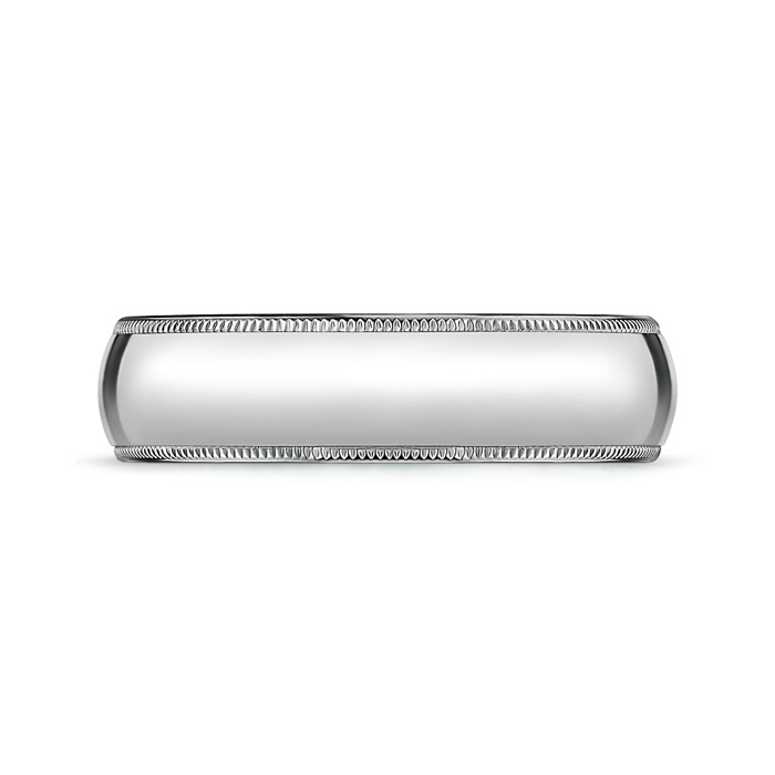 6 100 Classic Milgrain Comfort Fit Wedding Band for Him in White Gold side-1