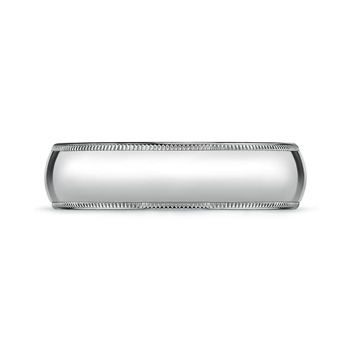 6 105 Classic Milgrain Comfort Fit Wedding Band for Him in White Gold