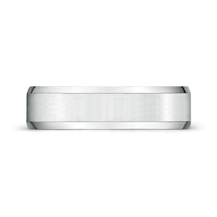6 100 Beveled Edge Satin Comfort Fit Wedding Band in White Gold - side 1