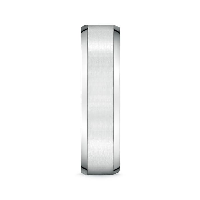 6 100 Beveled Edge Satin Comfort Fit Wedding Band in White Gold - side 2