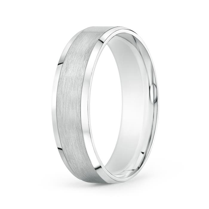 6 105 Beveled Edge Satin Comfort Fit Wedding Band in White Gold