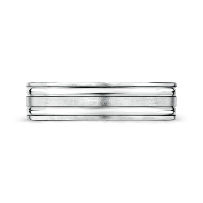 6 100 Parallel Grooved Comfort Fit Satin Wedding Band for Him in P950 Platinum