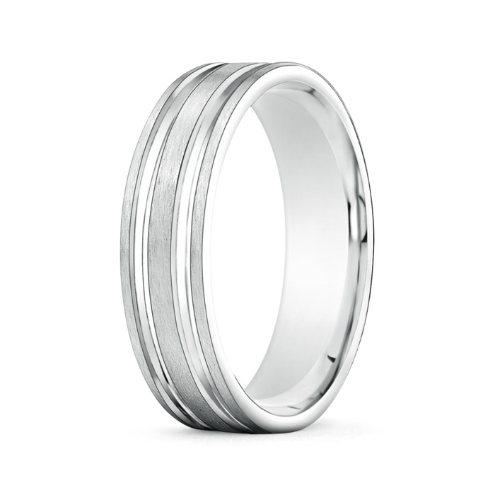 6 75 Parallel Grooved Comfort Fit Satin Wedding Band for Him in White Gold 