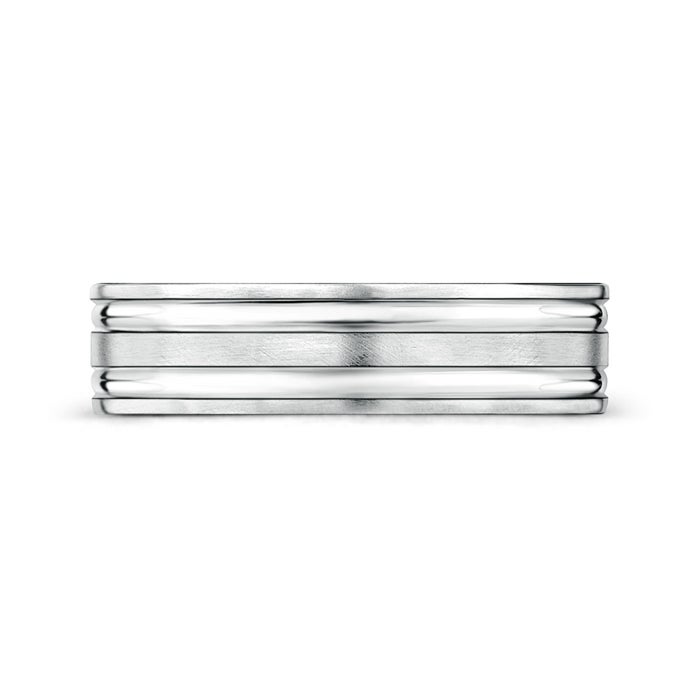 6 75 Parallel Grooved Comfort Fit Satin Wedding Band for Him in White Gold - side 1