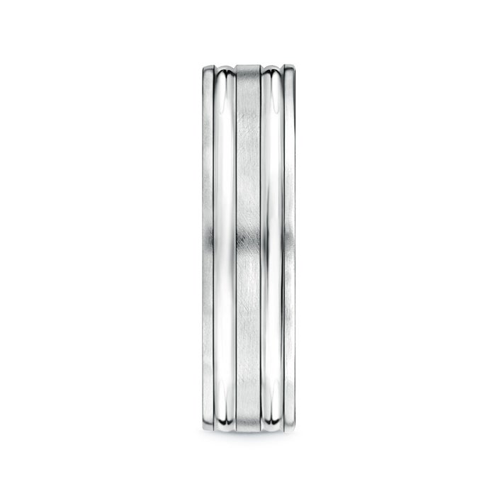6 75 Parallel Grooved Comfort Fit Satin Wedding Band for Him in White Gold - side 2